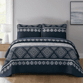 thumbnail image 1 of DBOZE Reversible Cotton Blend 3 Piece Embroidered Quilt Set Elegant Bedspread with Decorative Pillow Shams All Season Coverlet,(Queen,Dark Blue/White), 1 of 11