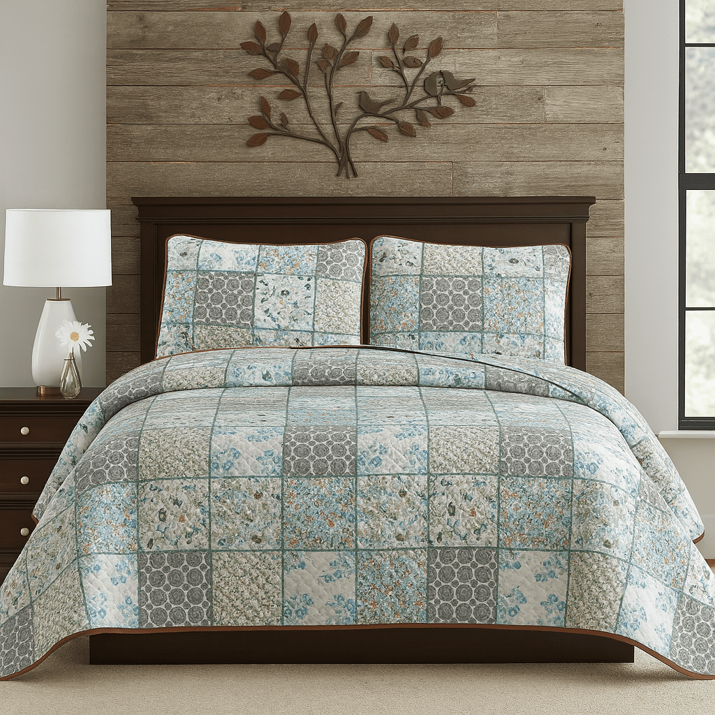 Free Shipping! Evenhug Pink Floral Patchwork Quilt Set with