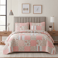 thumbnail image 1 of DBOZE American Traditional Floral Quilt Set Reversible Lightweight Sateen Bedspread with Matching Shams for All Seasons(Queen Size, Pink), 1 of 6