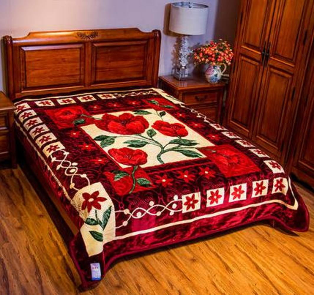 DBOZE The Best Warm Thick Heavy Weight Super Silky Soft Mink 1 Ply Blanket, Queen Size (Tulip, Burgundy/Red/Cream)