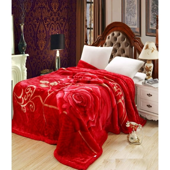 "DBOZE" Warm Heavy Luxury Plush Korean Style Mink Organic Blanket, 2 Ply Reversible Silky Velvet Fleece Blanket King, Bright Red/Gold