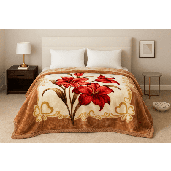 DBOZE Heavyweight Mink Blanket King 85"×95" – Reversible 2-Ply Thick Plush Fleece, Soft Warm Floral Microfiber Bed Blanket