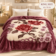 DBOZE Warm Heavy Plush Korean Style Mink Raschel Blanket, 2 Ply Reversible Soft Silky feel, Fleece King Size,Purple/Cream Colors