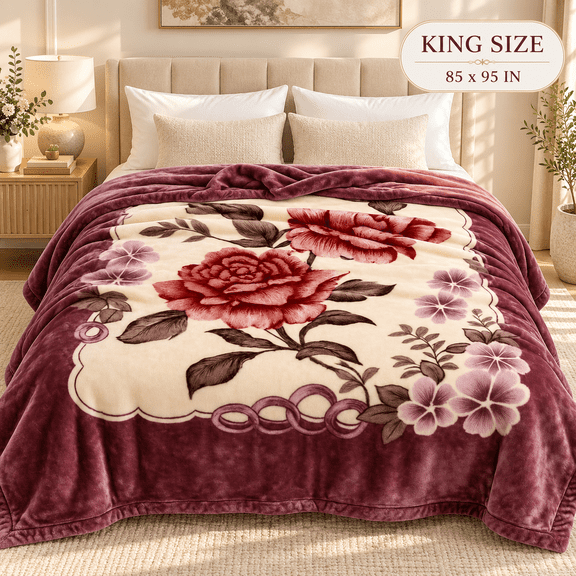 DBOZE Warm Heavy Plush Korean Style Mink Raschel Blanket, 2 Ply Reversible Soft Silky feel, Fleece King Size,Purple/Cream Colors