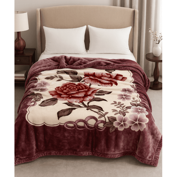 DBOZE Warm Heavy Plush Korean Style Mink Raschel Blanket, 2 Ply Reversible Soft Silky feel, Fleece King Size,Purple/Cream Colors