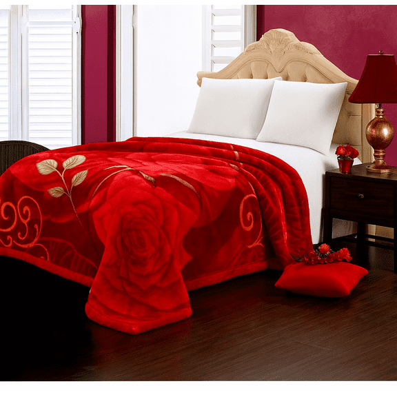 DBOZE Warm Heavy Plush Korean Style Mink Raschel Blanket, 2 Ply Reversible Soft Silky feel, Fleece King Size, Wine/Cream Colors