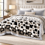 DBOZE Luxury Warm Plush Korean Mink Raschel Blanket, 2 Ply Reversible Silky Soft Winter King Size Blanket, Cream/Navy