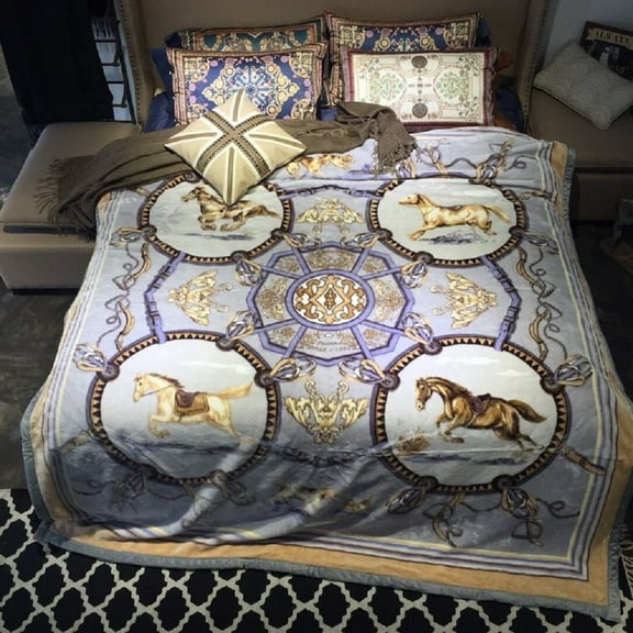 DBOZE Warm Heavyweight Faux Mink Fleece Blanket  Horse Lovers 12 Lbs Plush Reversible King Size ThrowKing Size, Horse