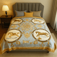 thumbnail image 1 of DBOZE Thick Warm Korean Mink Blanket King Size, 2 Ply Reversible Velvet Fleece with Horse Design, Ultra Soft Cozy Winter Bed Throw, Luxury Blue Gold, 1 of 7