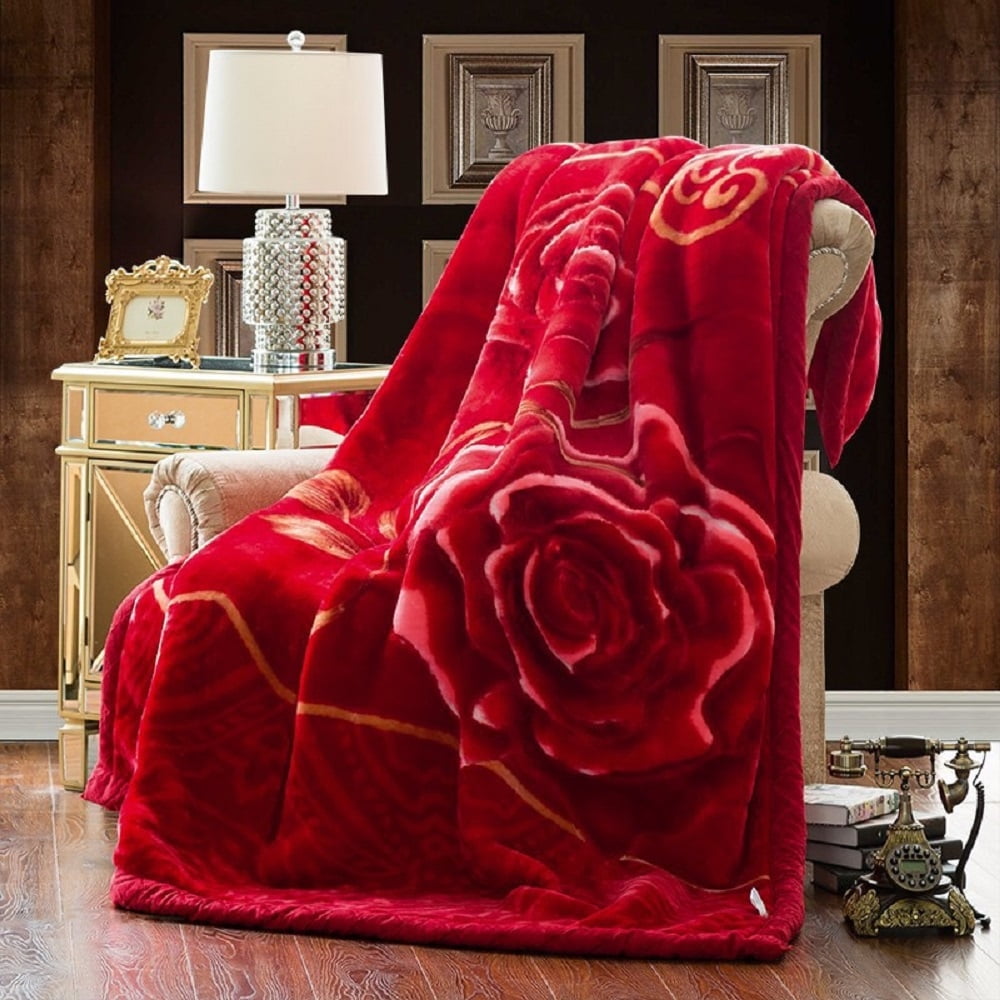 DBOZE Winter Thick Queen Size Double Sided Faux Mink Fleece Blanket Reversible Silky Soft Plush Warm Red Gold Walmart