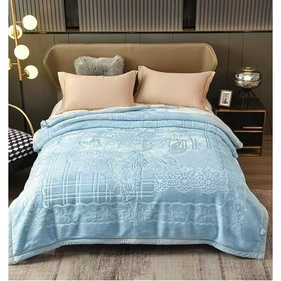 DBOZE Weighted Heavy Korean Mink Fleece Blanket 2 Ply Reversible Super Silky Soft Plush Warm Blanket King Size, Blue