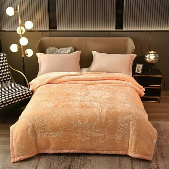 DBOZE Weighted Heavy Korean Mink Fleece Blanket 2 Ply Reversible Super Silky Soft Plush Warm Blanket King Size, Golden