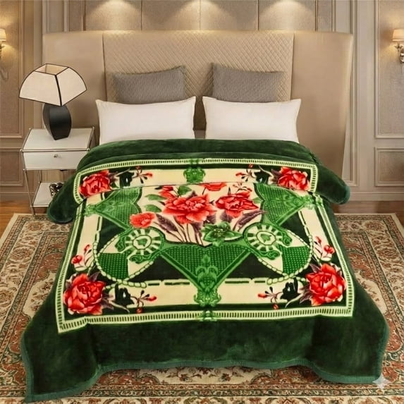 DBOZEorean Faux Mink Blanket King Size– Heavy Plush 2-Ply Reversible Winter Blanket, Silky Soft & Warm, Cozy Thick Soft Fleece Bed Blanket – Green/Cream