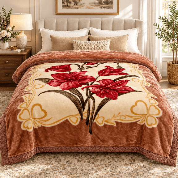 DBOZE Heavyweight Korean Mink Blanket, Ultra Soft 2-Ply Reversible Plush Fleece Bed Blanket, Warm Raschel Winter Blanket for King Size Bed