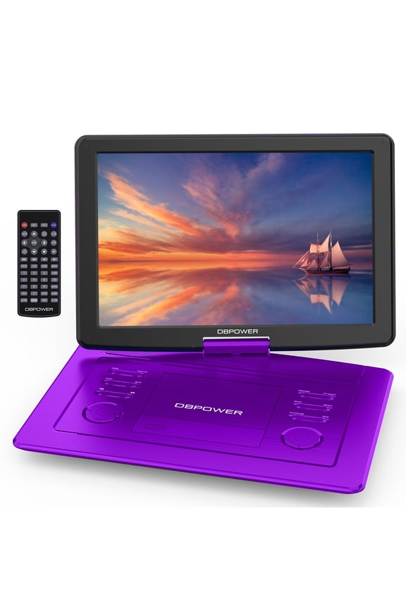 Portable DVD Player with 15.6" Large HD Screen, 6 Hours Rechargeable Battery, Car DVD Player, Support USB/SD Card/Sync TV, Purple