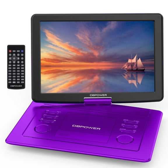 Portable DVD Player with 15.6" Large HD Screen, 6 Hours Rechargeable Battery, Car DVD Player, Support USB/SD Card/Sync TV, Purple