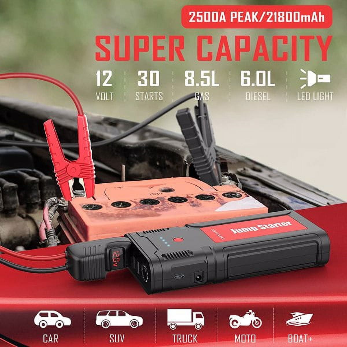 DBPOWER Jump Starter 2750A Peak 76.96Wh Portable Car Jump Starter (Up ...