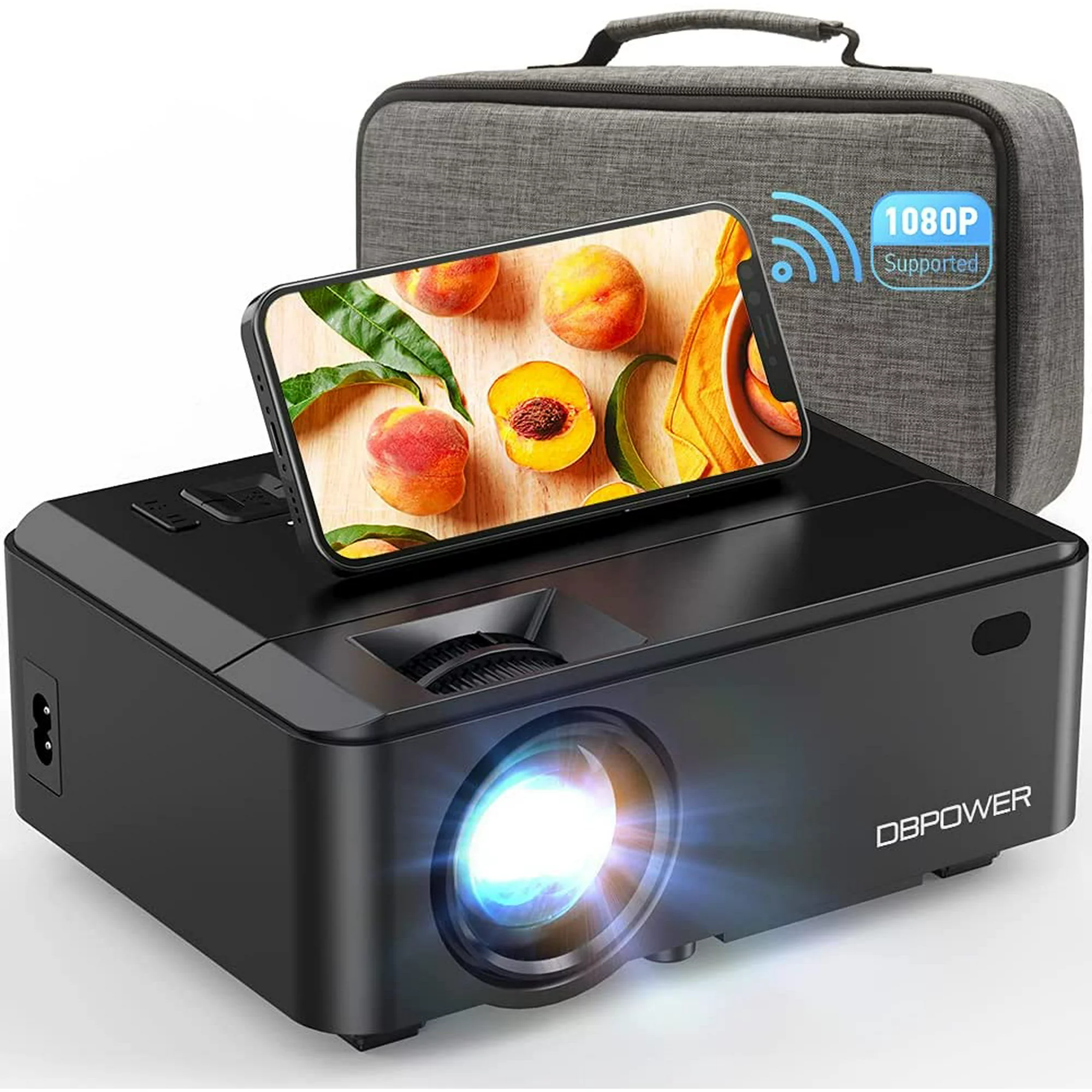 DBPOWER WiFi Mini Projector 8000 Lumen 1080P with Carrying Case(RD-821  Black)