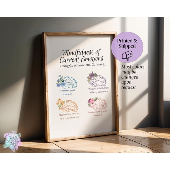 DBT Mindfulness Floral Brain Wall Art Print, Unframed Paper Poster 8x10in
