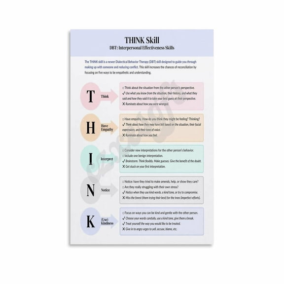 DBT THINK Skill Poster Mental Health Wall Art Therapy Office Decor (1) Canvas Painting Wall Art