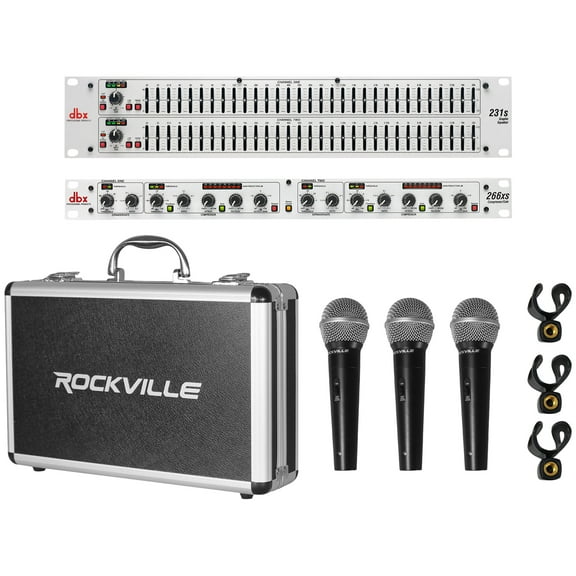 DBX 231S Dual 31 Band Graphic Equalizer Audio Rack Mount EQ+Compressor+(3) Mics