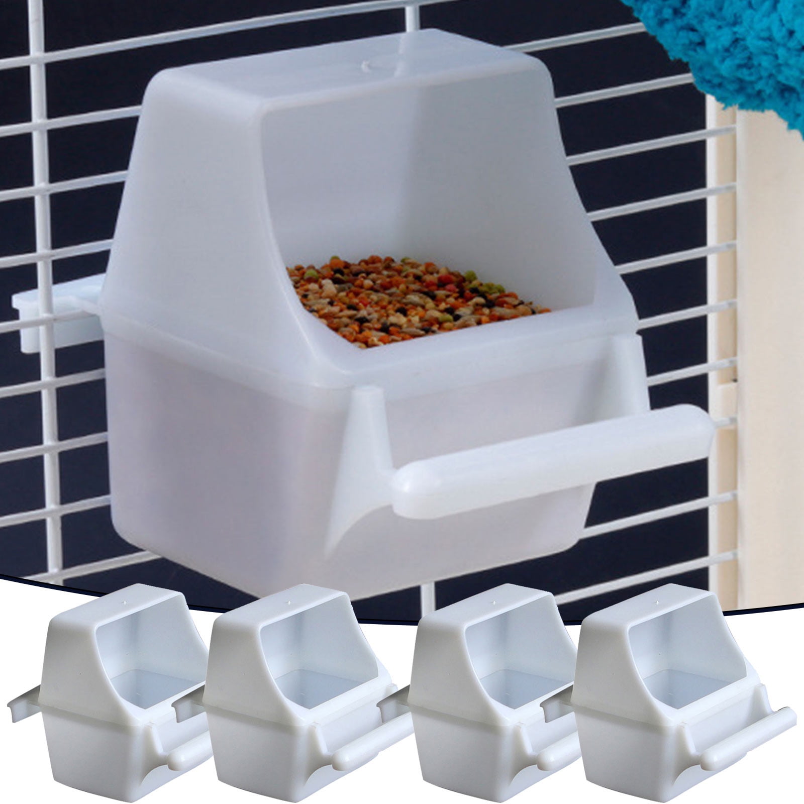 VILLCASE 4-Piece Small Bird Cage Auto Feeder – Plastic Slot Feeder Cup For Budgies & Pet Birds