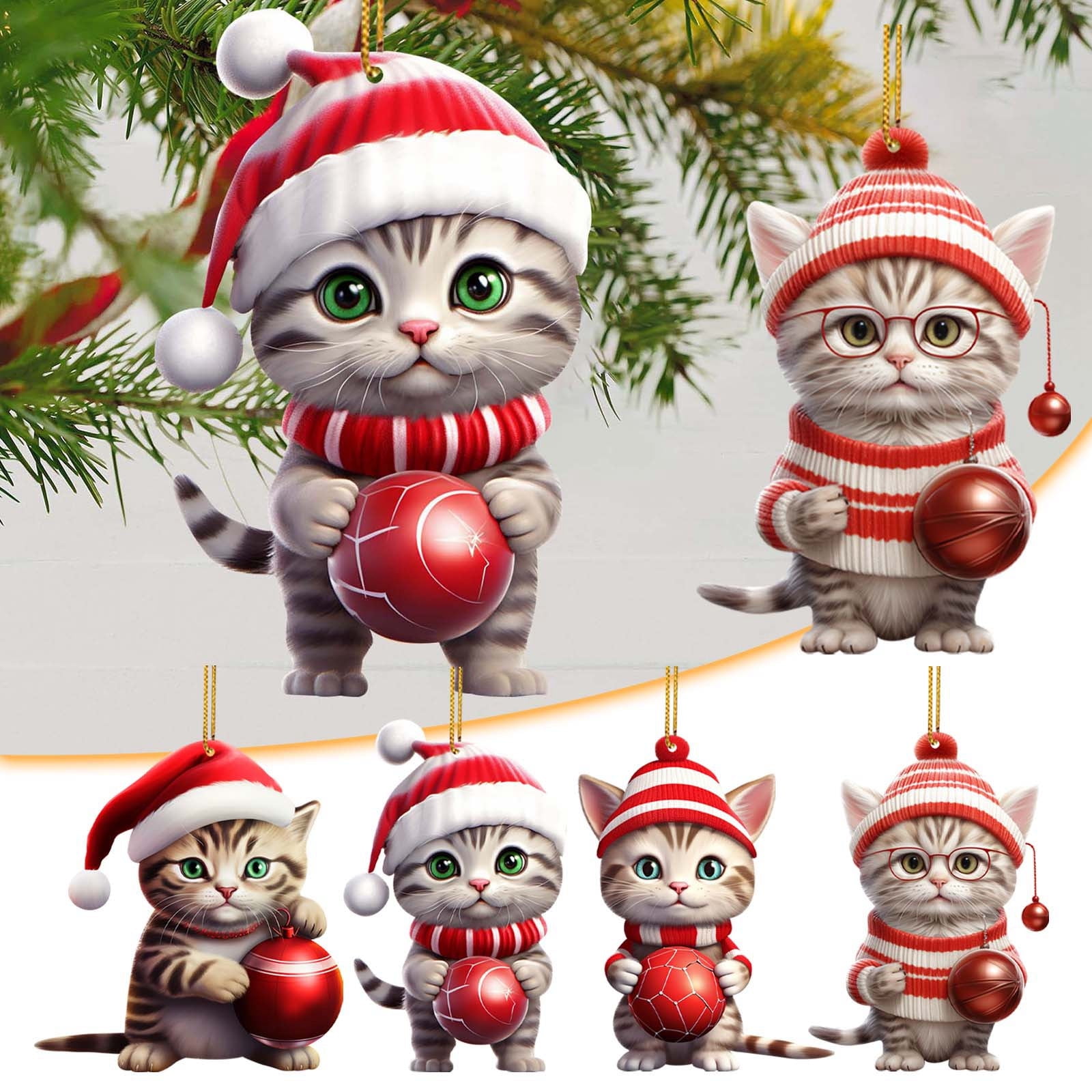 DBYLXMN 4pc 2D Acrylic Funny Cat Christmas Tree Ornament Cat Acrylic ...
