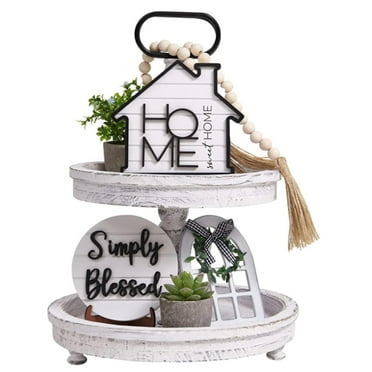 DBYLXMN Window Shelf for Indoor Close Window Farmhouse Tiered Tray Home Wood Sign Home Sweet Home Simply This Is Us Wooden Beads Tiered Tray Decorations Set For Home