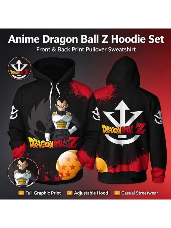 DBZ Anime Hoodie for Men Women, 3D All Over Print Pullover Hooded Sweatshirt, Casual Long Sleeve Hoodie with Front Pocket