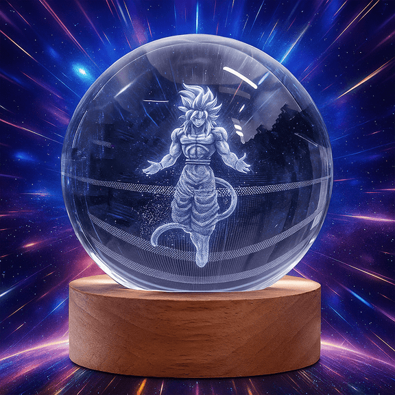 Dragon Ball Z Goku Crystal Ball Night Light - 3.15 inch 3D LED Lamp with 7 Color Changing Modes, Wood Base, On/Off Switch, Ideal Gift for Boys, Anime Room Decor