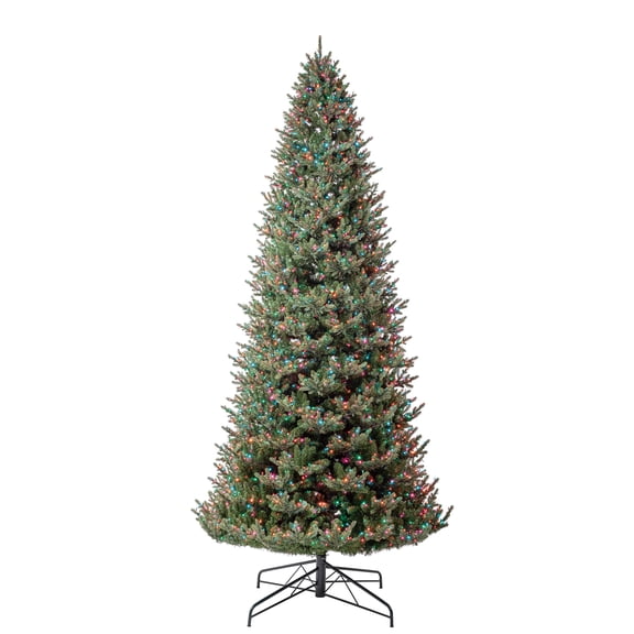 My Texas House 12' Pre-Lit Grand Spruce Green Artificial Christmas Tree with LumaDazzle Color-Changing Twinkle LED Lights, Quick Set, and Stand