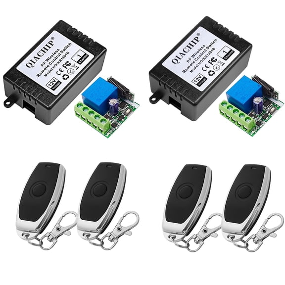 DC 12V 1CH 433Mhz RF Wireless Relay Module Remote Access Control Switch Momentary Toggle Delay Transmitter with Receiver for Doors,Lights(2 Relays + 4 Remote)