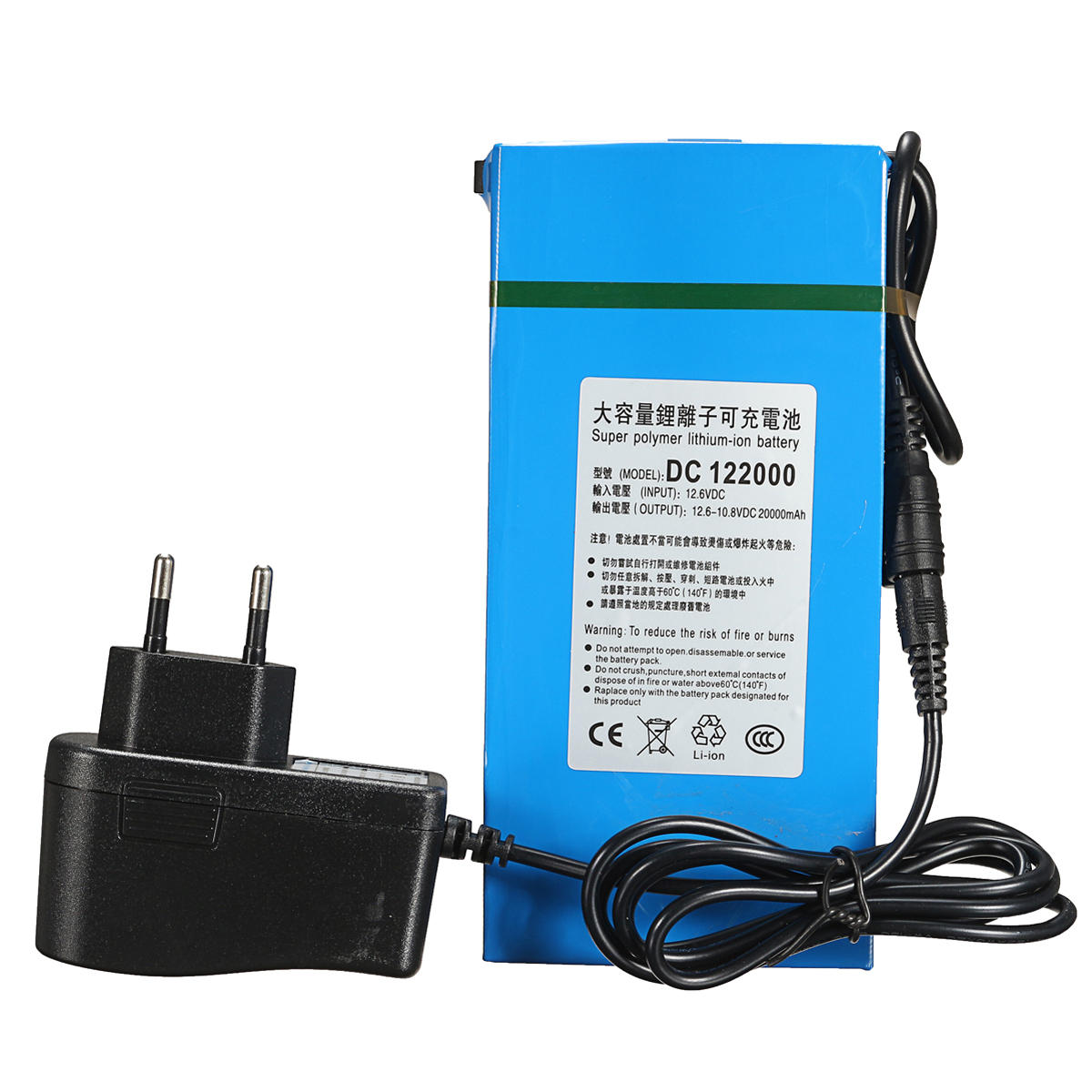DC 12V 20000mAh Liion Super Rechargeable Battery Pack + AC Charger W