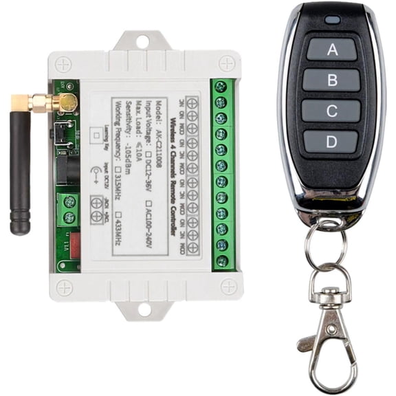 DC 12V 24V 36V 4CH Remote Control Switch 433Mhz 10A Wireless Remote Control Switch for Garage Door, Motor, Industrial Control, Household Control etc. 1 Transmitter 1 Receiver