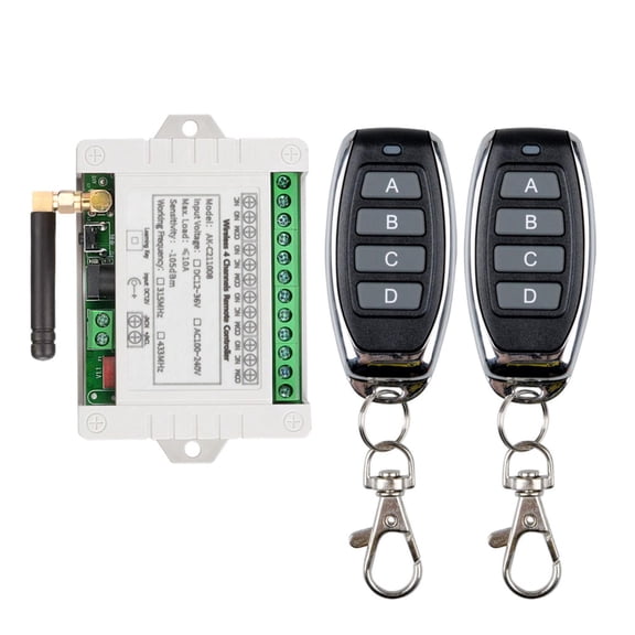 DC 12V 24V 36V 4CH Remote Control Switch 433Mhz 10A Wireless Remote Control Switch for Garage Door, Motor, Industrial Control, Household Control etc. 2 Transmitter 1 Receiver