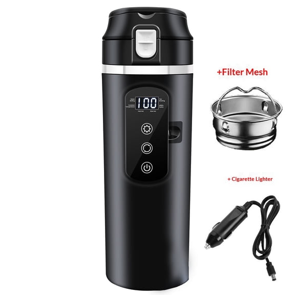 Electric Car Kettle 12V/24V Portable Mini Water Boiler Heated Travel Mug for Car, Smart Multiple Temperature Adjustable Coffee Tea Truck Cup (500 ML)