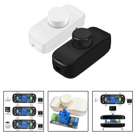 DC 12V-24V Inline Dimmer Switch,Frequency Adjustable,Push on/off Rotary Dimming White YIWEI