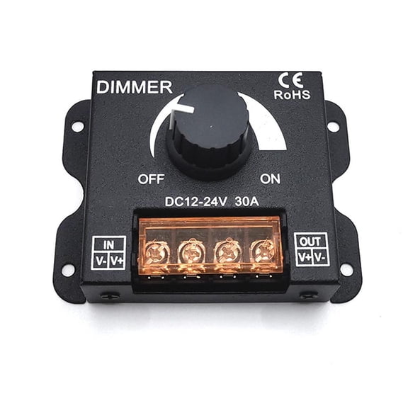 DC 12V-24V LED Dimmer Controller, 30A PWM Rotary Knob Brightness Adjuster with ON/Off Memory, 360W Max Output