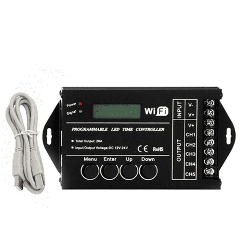 DC 12V 24V WiFi RGB Time Programmable LED Controller TC421 5 Channels ...