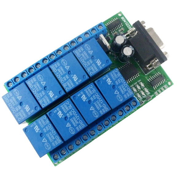 DC 12V 8 CH RS232 Relay Board PC USB UART DB9 Remote Control Switch for PLC Smart Home Garage Door Car Alarm Farm Motor