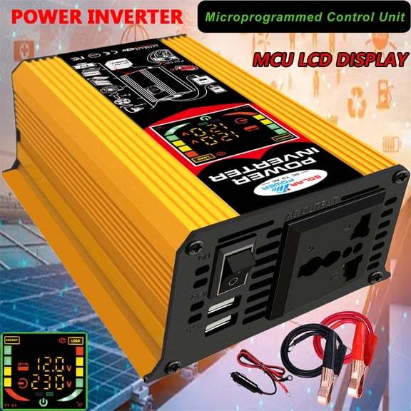 DC 12V to AC 110V 300W Car Power Inverter with Color LCD Display Dual USB Fast Charging Ports Universal AC Outlet Smart Cooling Fan Portable Vehicle Power Adapter for Car Truck RV Camping