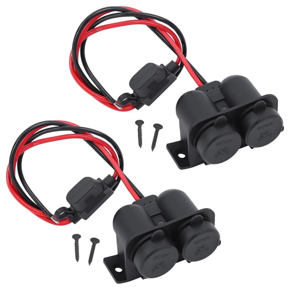 DC 12V Cigarette Lighter Socket with Blade Fuse 15A, 2 Socket Cigarette Lighter Splitter Female, Power Outlet Waterproof Cable Plug for RV Boat Truck Cooler Dash Cam