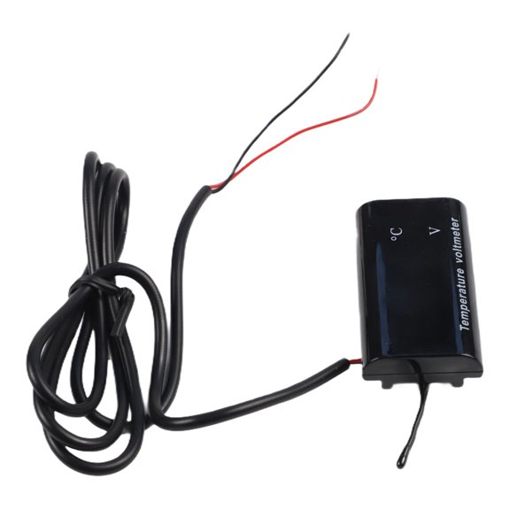 DC 12V Dual Display LED Digital Temperature Sensor Voltmeter with 0.28 Inch Screen, Waterproof IPX6, -10°C to 150°C Range, Voltage Range 8-18V, Two-Wire Connection for Cars and Motorc(Red Blue)