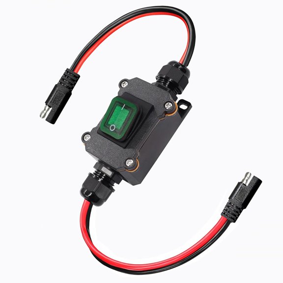 DC 12V Inline Power Toggle Switch, IP67 Waterproof 12AWG ON/Off Switch SAE Cable with Quick Connect/Disconnect Green Light Button, Suit for Camp Trailer,Motorcycle,Solar Panel,RV, or Others Devices