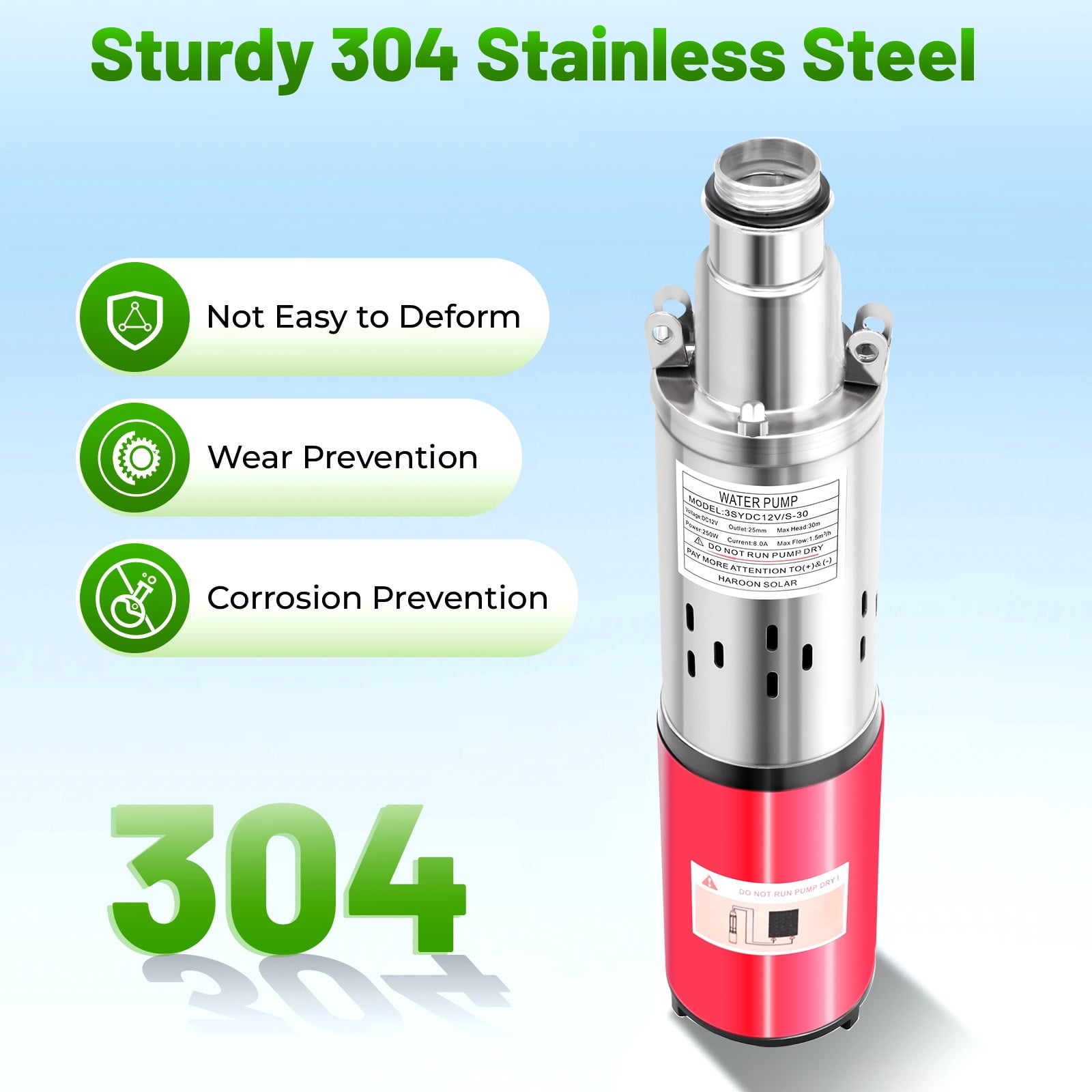 DC 12V Solar Submersible Pump Deep Well Water DC Pump Stainless Steel 1500L/H for Farmland Irrigation