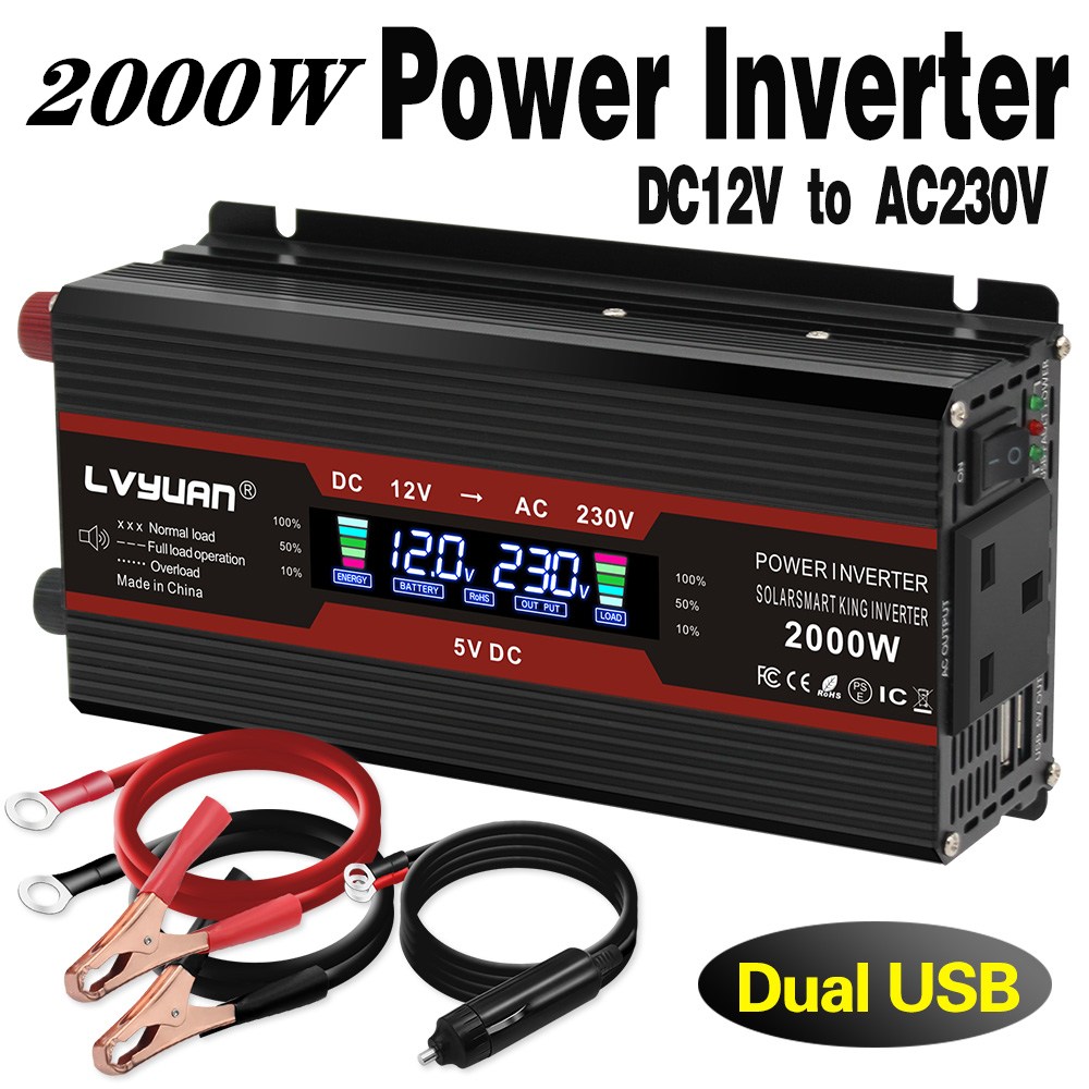 DC 12V TO 220V 2000W Peak Power Car Inverter LCD Display Power Inverter