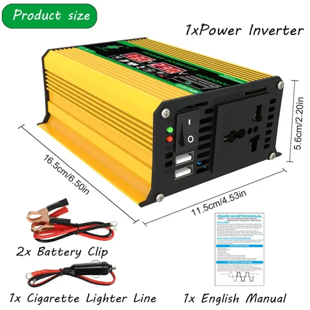 DC 12V To AC 110/220V Intelligent Power Inverter Dual USB Car Voltage