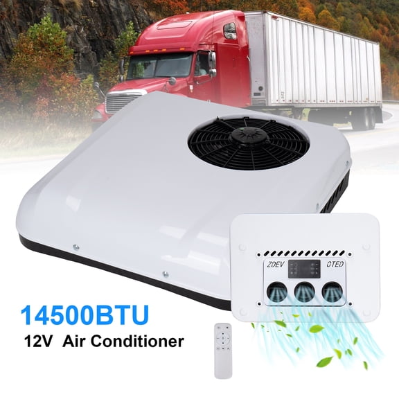 DC 12V Truck Cab Rooftop Air Conditioner, 14500BTU Variable Frequency Parking AC Unit for Semi-Truck, Cabs, RVs