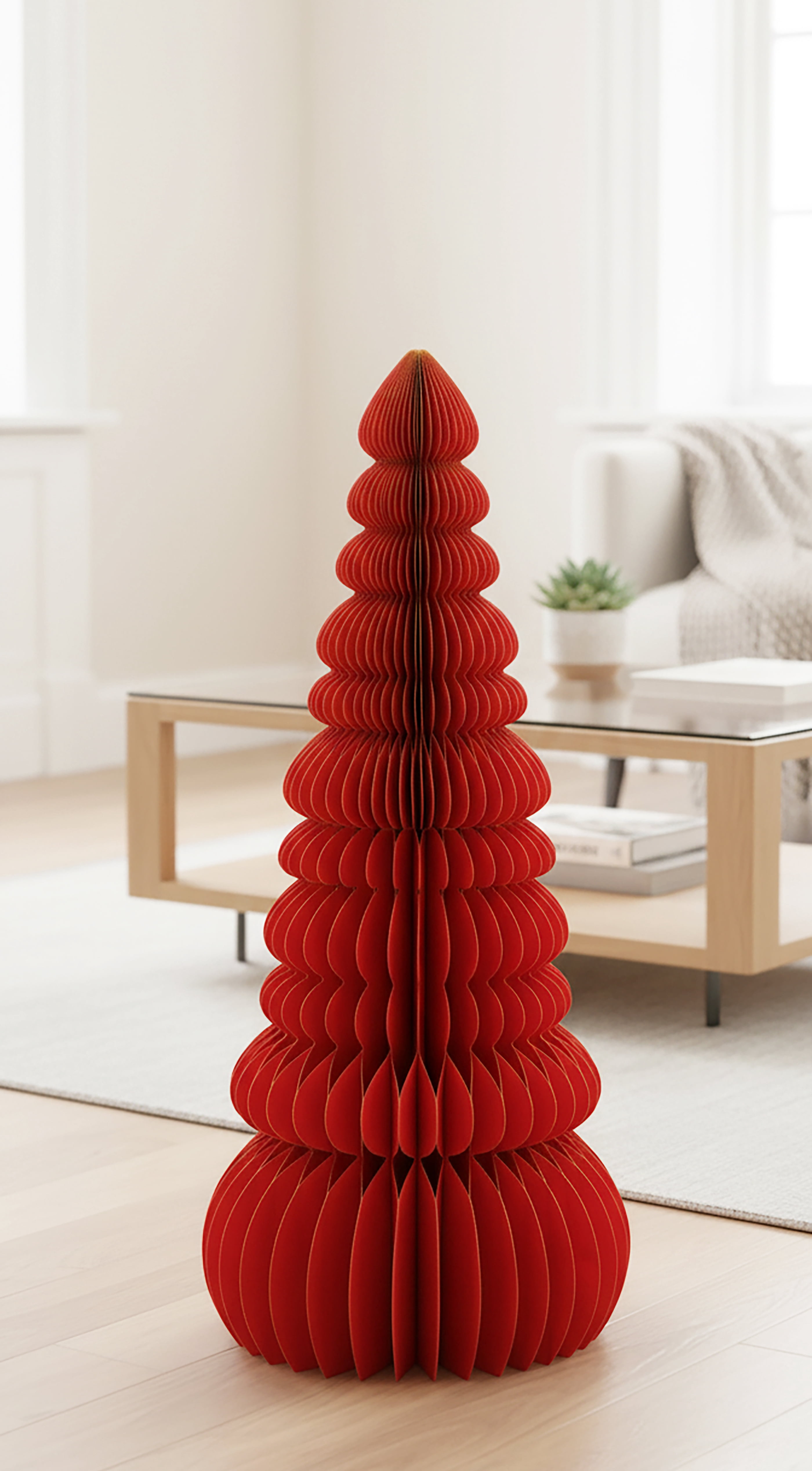 Honeycomb Paper Tree Christmas Decoration, Red, 35", by Holiday Time