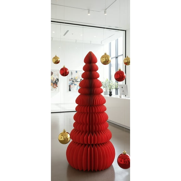 Honeycomb Paper Tree Christmas Decoration, Red, 47", by Holiday Time